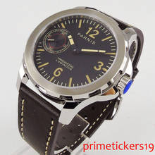 Parnis-Reloj de 44mm para hombre, esfera negra y naranja, cristal de zafiro, bobinado a mano, 6497 2024 - compra barato