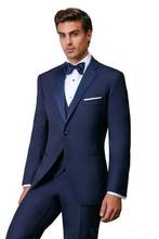 Handsome Notch Lapel Men Formal Party Suit Navy Blue Groom Groomsman Tuxedo Business Male Wedding Dress Suits (Jacket+Vest+Pant) 2024 - buy cheap
