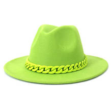 Sombrero Fedora para mujer, collar de acrílico, sombrero de copa de Jazz de lana, sombreros de pareja para hombre y mujer, sombrero de ala plana, Sombrero de Panamá 2024 - compra barato