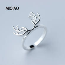 MIQIAO-Anillo de Plata de Ley 925 con forma de cornamenta para mujer, joya ajustable con diseño de alce único, perfecto para regalo 2024 - compra barato