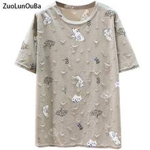 ZuoLunOuBa-Camiseta de alta calidad para mujer, ropa con estampado de dibujos animados de oso Polar, Tops de algodón de talla grande, novedad de verano 2024 - compra barato