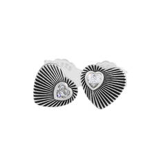 Clear CZ Vintage Heart Fans Stud Earrings for Women Pave Stone Crystal Female 925 Sterling Silver Women Earrings Jewelry Fashion 2024 - buy cheap