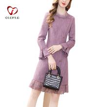 Purple Vintage A-Line Dresses Flare Sleeve Lace Patchwork Hem Sweet Casual Winter O-Neck Romatic Female Dresses New 2024 - buy cheap