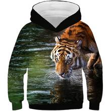 4-13 Years Children 3D Hoodies Animal Tiger Drink Water Wolf Horse Cat Lion Printed Kids Pullovers Boys Girls Hooded Sweatshirts 2024 - buy cheap