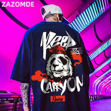 Мужская футболка в стиле хип-хоп ZAZOMDE, хлопковая свободная футболка с коротким рукавом и принтом панды, Повседневная летняя футболка с круглым вырезом в стиле панк 2024 - купить недорого