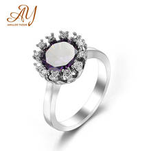 Anillos Yuzuk de amatista y flor delicada para mujer, de Plata de Ley 925, anillo de piedras preciosas púrpuras, joyería 2024 - compra barato