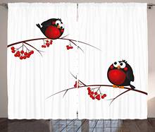 Cortinas rowan estilo desenhos animados para crianças, cortinas com tema pássaros em ramos, design de natal feliz para sala de estar, quarto, cortinas de janela 2024 - compre barato