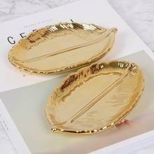 Nordic Golden Leaf Ceramic Storage Key Jewelry Tray Dried Fruit Fruit Dish Home Decoration Ornaments Kitchen Tableware 2024 - buy cheap