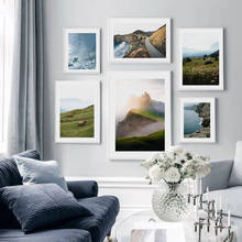 Mountain Lake Highland Cow Pictures Nature Scandinavian Posters Nordic Decoration Coastline Sky Prints Wall Art Canvas Painting 2024 - buy cheap