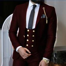 Hot Burgundy Wedding Tuxedos Slim Fit Suits For Men Groomsmen Suit Three Pieces Groom Prom Formal Suits (Jacket+Pants+Vest+Tie) 2024 - buy cheap