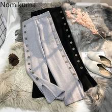 Nomikuma Women Wide Leg Pants 2020 Autumn Winter Knitted Split Ankle Trousers Stretch High Waist  Pantalones Mujer 6B610 2024 - buy cheap