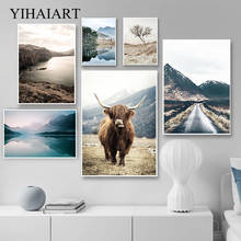 Nature Lake Landscape Canvas Print Scandinavian Poster Nordic Style Animal Cow Wall Art Painting Picture Modern Home Decoration 2024 - buy cheap