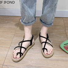 IF IFOND-Sandalias planas de plataforma para mujer, zapatos de piel sintética, calzado romano bohemio de verano, zapatos de playa de color negro 2024 - compra barato