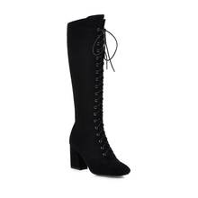 Botas femininas de inverno com cabeça quadrada, salto grosso, zíper lateral, alça frontal, tamanho grande 2024 - compre barato