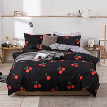 Conjunto de cama infantil/adulto/infantil, lençol com estampa de cereja preto/verde 2024 - compre barato