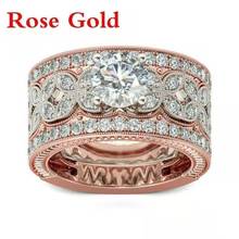 Conjunto de anillos de compromiso de boda de cristal de lujo para mujer, sortija clásica de circonia cúbica AAA +, Color oro rosa y plata, regalos de joyería 2024 - compra barato