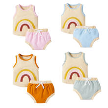 Conjunto de roupas estampadas arco-íris para bebês, meninos e meninas, sem mangas, romper com as cores, short, 0-18m 2024 - compre barato