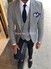 Groomsmen Small Plaid With Black Groom Tuxedos Peak Lapel Men Suits Wedding Best Man 3 Pieces ( Jacket+Pants+Vest+Tie ) C839 2024 - buy cheap