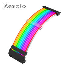 Zezio-Cable de alimentación con manga, Cable de extensión de 24 Pines, ATX, RGB, 5V, 3 pines, direccionable AURA sync, calibre 18AWG, PSU 2024 - compra barato
