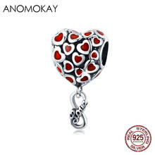 Anomook-Colgante romántico de amor infinito de esmalte rojo para mujer, pulsera, Collar de plata de ley 925, Cuenta de corazón, joyería artesanal 2024 - compra barato