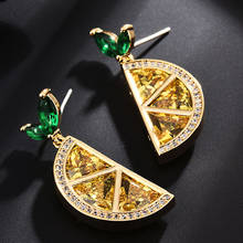 Zlxgirl jewelry Classic Yellow zircon lemon fruit shape stud earrings metal girl friend fashion copper ear piercing 2024 - buy cheap