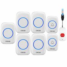 CACAZI Smart Home Wireless Pager Doorbell Old man Emergency Alarm 80m Remote 2 Button 1 Pager 5 Receiver Call Bell US EU UK Plug 2024 - купить недорого