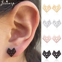 Cartoon Origami Fox Stud Earrings for Women Minimalist Hollow Fox Cat Bee Birds Earings Animal Handmade Jewelry Kids Oorbellen 2024 - buy cheap