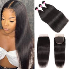 Bone Straight Hair Bundles With Closure Swiss Lace 3 Bundles with Closure Julia Indian Silky Straight Hair Weave with Closure 2024 - buy cheap