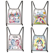 Cute Unicorn Backpack for Teenager Girl Storage Bags Women Fashion Shopping Bag Kids Bookbag Canvas Party Drawstring Bag 2024 - buy cheap