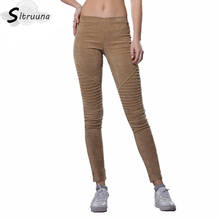 Sitruuna 2019 Spring winter faux suede leggings fold high waist retro elastic stretchy slim women pencil pants plus size 2024 - buy cheap
