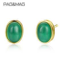 Pag & mag vintage verde esmeralda oval design brincos do parafuso prisioneiro 925 brincos de prata esterlina jóias finas presente se0225 2024 - compre barato