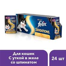 Wet food Felix Sensations for cats with duck in spinach jelly, Pouch, 24x85 g. 2024 - buy cheap