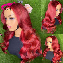 Pelucas de cabello humano brasileño Remy para mujer, postizo de encaje frontal 13x4, color rojo, Onda de cuerpo 180%, 4x4 2024 - compra barato