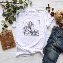Графический море, женская футболка с цветочным принтом, модная летняя футболка с коротким рукавом футболки Женский Hipster хлопок для леди подарок размера плюс свободные мода 2024 - купить недорого