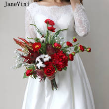 JaneVini-Ramos De boda De eucalipto rojo romántico, rosas De seda artificiales, flores nupciales De algodón, estilo europeo De Marie, 2020 2024 - compra barato