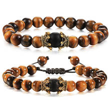 High Quality Tiger Eye Stone Beads Bracelet for Men Women Fashion Luxury Antique Crown Bracelets Jewelry Handmade Braid Pulseira 2024 - buy cheap