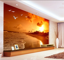 Cenário sol praia paisagem pintura a óleo sala de estar tv fundo da parede personalizado papel parede mural 8d pano à prova dwaterproof água 2024 - compre barato