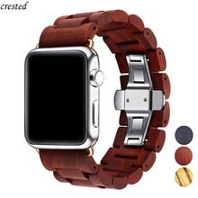 Ремешок деревянный для Apple watch band 44 мм 40 мм, металлический браслет с застежкой-бабочкой для iWatch band 42 мм 38 мм, Apple watch series 6 5 4 3 se 2024 - купить недорого