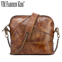 2021 Retro Hand-painted Shell Bag Vegetable Tanned Leather Chain Shoulder Bag Genuine Leather Splicing Women's Messenger Bag 2024 - buy cheap