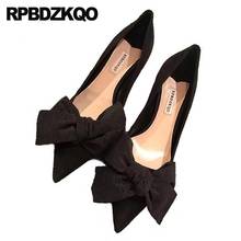 kawaii scarpin stiletto pointed toe thin black size 4 34 medium heels sweet 2019 suede pumps bow ladies kitten shoes modern 2024 - buy cheap