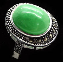 Moda anel 17*21mm verde do vintage jade natural 925 prata anel tamanho 7/8/9/10 valentise presente de natal 2024 - compre barato