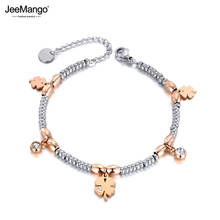 JeeMango na moda de aço inoxidável cz cristal flor charme pulseiras para mulheres meninas rosa ouro corrente & link pulseira jóias JB19106 2024 - compre barato