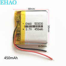EHAO 503030 3,7 V 450mAh литий-полимерный LiPo аккумуляторная батарея для Mp3 PAD DVD электронная книга bluetooth Смарт-часы гарнитура 5*30*30 мм 2024 - купить недорого