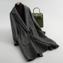 Abrigo de lana auténtica estilo largo a la moda abrigos de lana de doble cara para mujer Alpaca Cachemira Otoño Invierno chaqueta 38048 s 2024 - compra barato