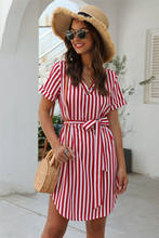 Short Sleeve Shirt Dress 2020 Summer Boho Beach Dresses Women Casual Striped Print A-line Party Dress V-neck Vestidos 2024 - buy cheap