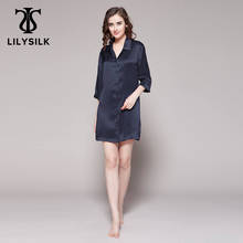 LilySilk-Camisón de seda para mujer, ropa de dormir, camisa, vestido de 22 momme, Mini camisón de manga 3/4 con botones, Sexy, de lujo 2024 - compra barato