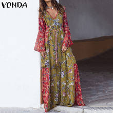 Vintage Printed Long Sleeve Woman Dress 2021 VONDA Summer Sexy V Neck Casual Loose Bohemian Sundress Plus Size Vestidos S-5XL 2024 - buy cheap