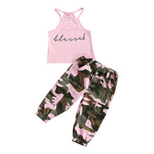 Summer Toddler Baby Girl Sleeveless Letter Printed High Neck Halter Tops Camouflage Printed Long Pants 2pcs Outfits Sets 2024 - buy cheap