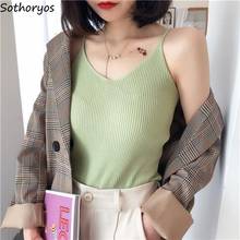 Camis Women Tank-tops Camisole Summer Knit Sexy Solid Korean Style Sleeveless Outwear Ladies Chic Vintage Elegant Leisure Simple 2024 - buy cheap