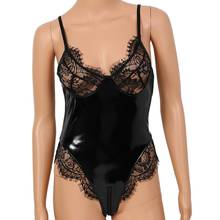 Women Hot One-Piece PVC Leather Lingerie Sissy Latex Catsuit Sexy Body Sheer Lace Cups Open Crotch Thong Teddy Bodysuit Clubwear 2024 - buy cheap
